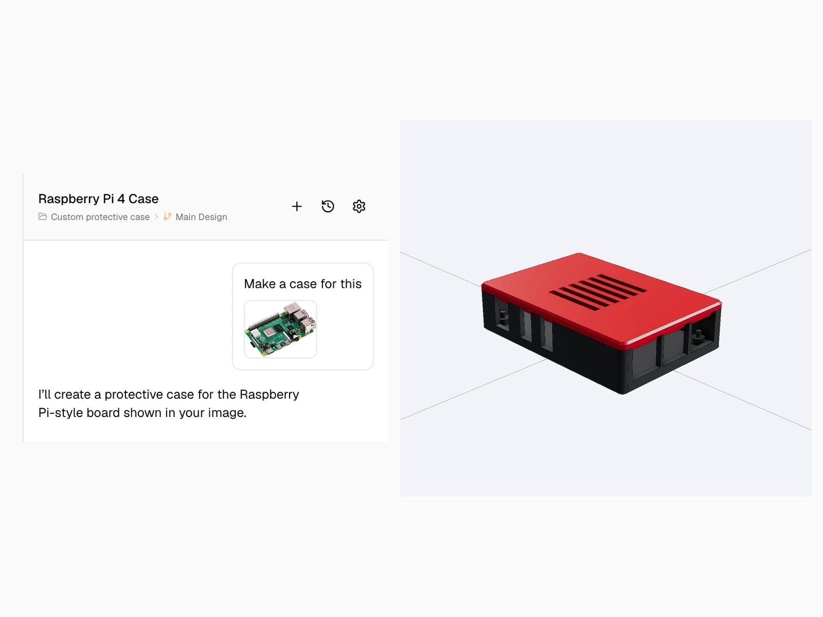 A photo of a circuit board attached in chat beside the protective case Ragnar designed for it